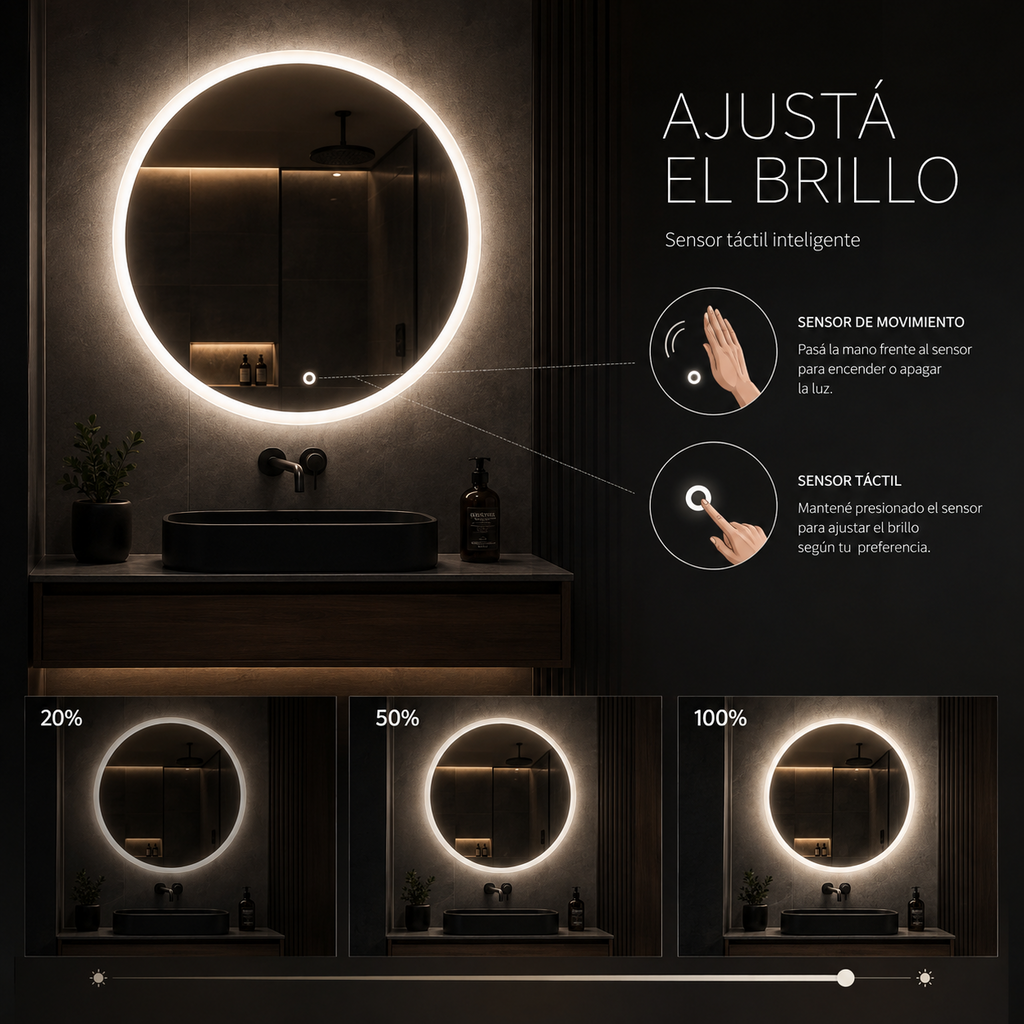 Espejo LED Redondo 60 cm con Iluminación Frontal