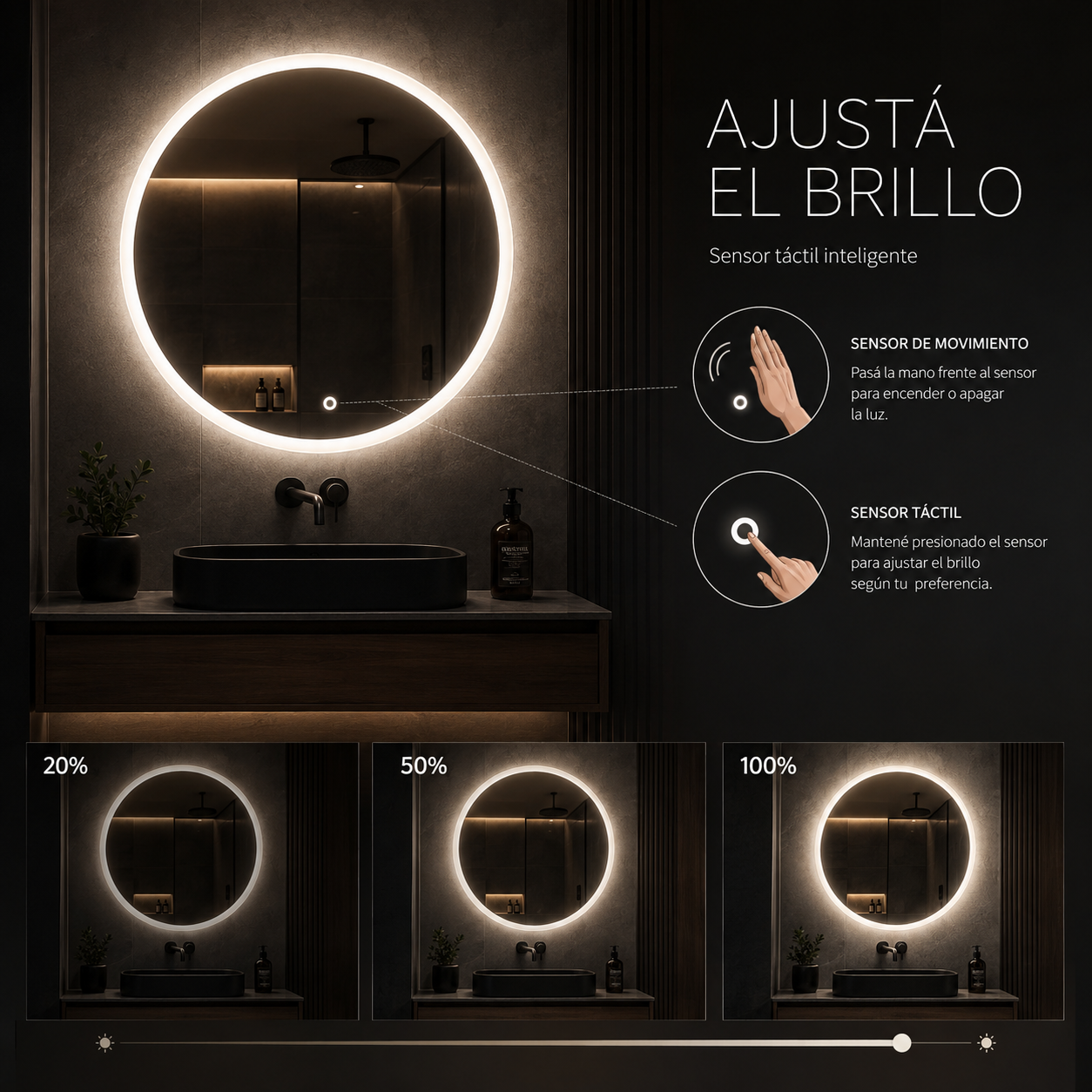 Espejo LED Redondo 60 cm con Iluminación Frontal