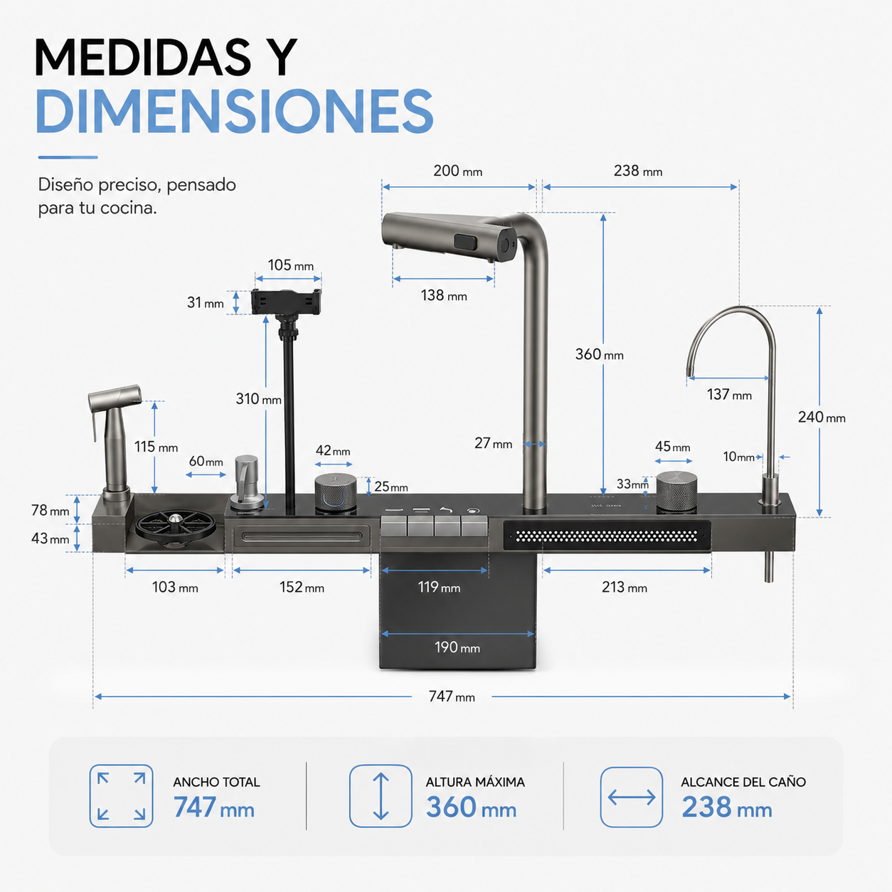 Lavaplatos Inteligente Digital LED 7 Modos – Acero Inoxidable SUS304