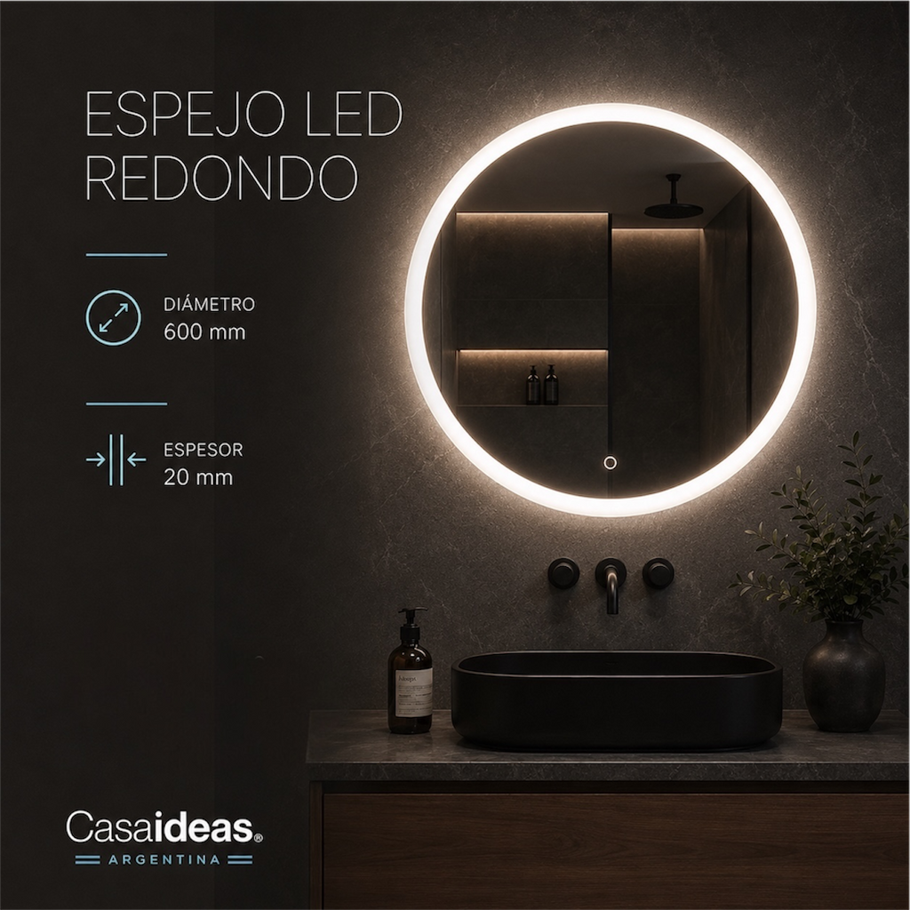 Espejo LED Redondo 60 cm con Iluminación Frontal