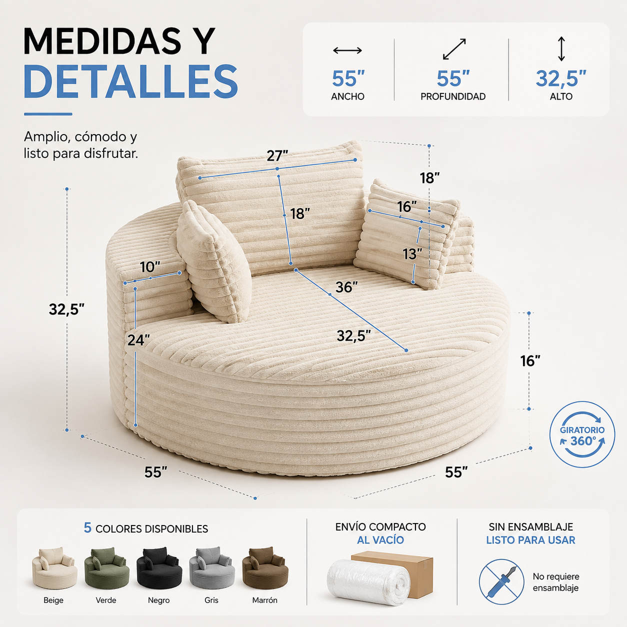 Sillón Giratorio 360° – Extra Grande 55”