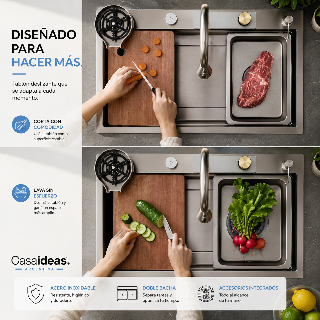 Lavaplatos Inteligente Digital LED 7 Modos – Acero Inoxidable SUS304