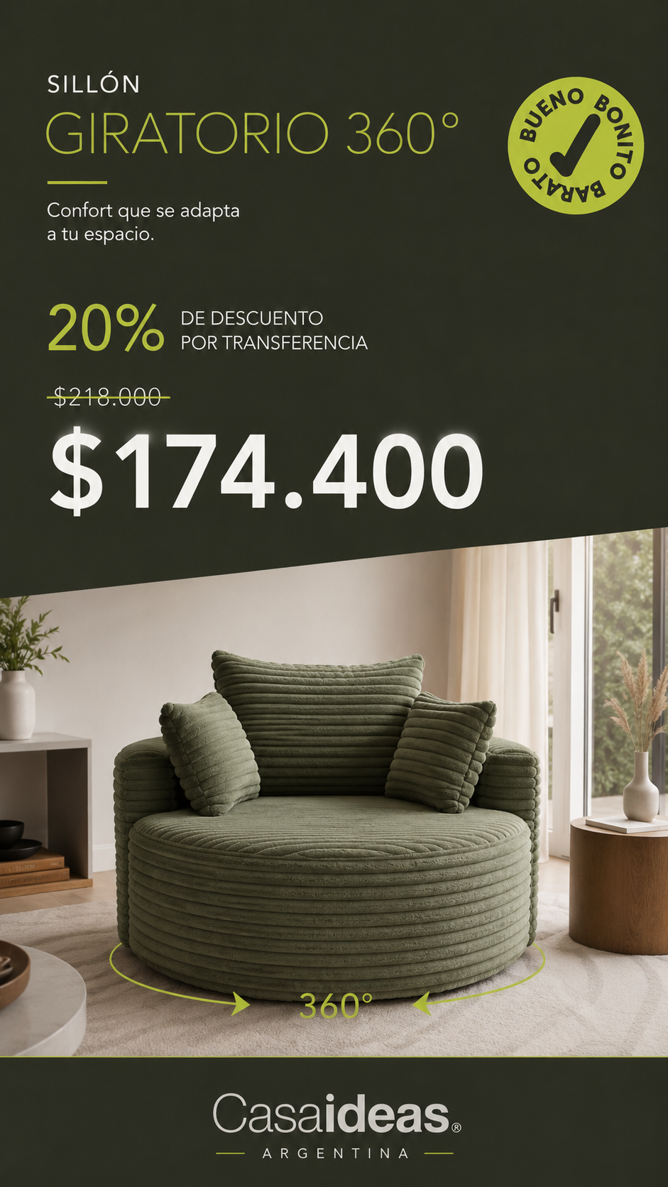 Sillón Giratorio 360° – Extra Grande 55”