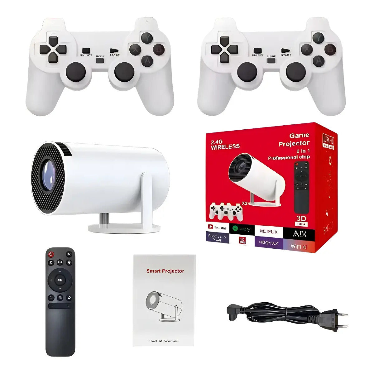 Proyector Portátil 2 en 1 Smart + Consola Retro, WiFi, Bluetooth y 2 Controles