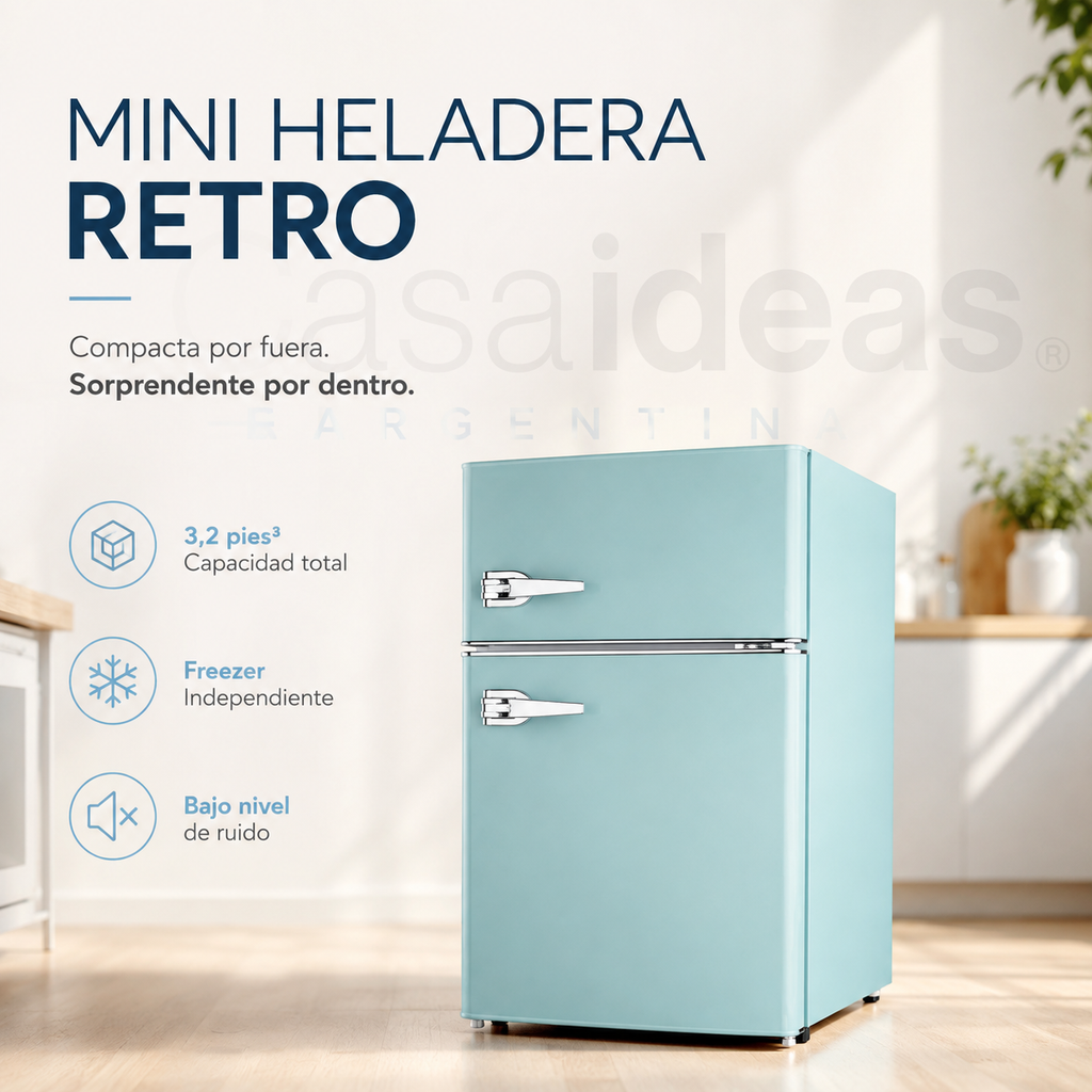 Mini Nevera Retro 3,2 Pies³ de 2 Puertas con Freezer Independiente