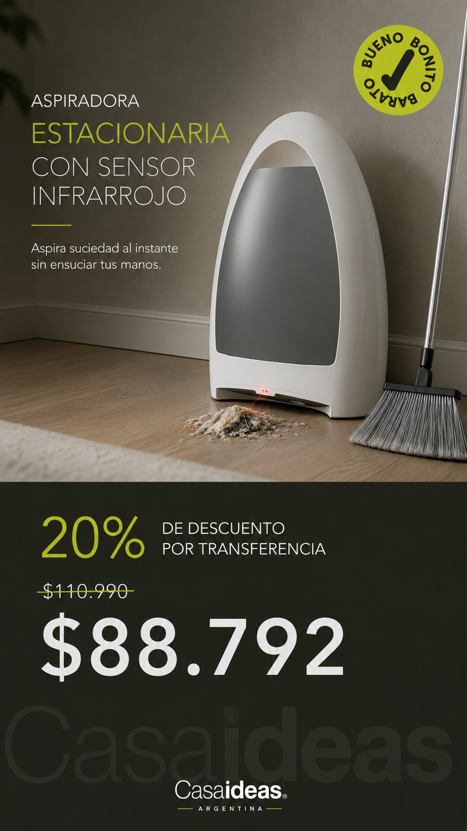 Aspiradora Estacionaria Home con Sensor Infrarrojo
