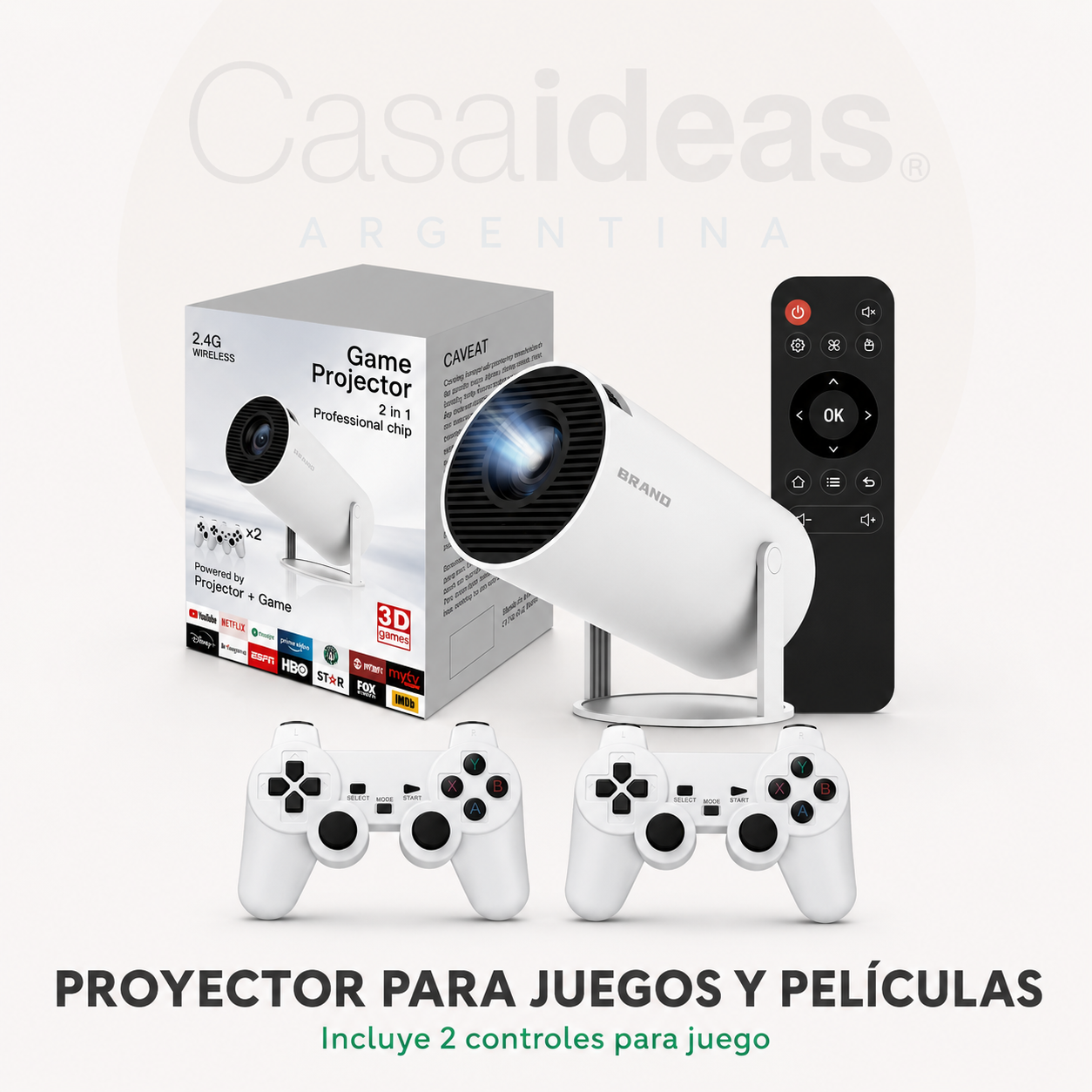 Proyector Portátil 2 en 1 Smart + Consola Retro, WiFi, Bluetooth y 2 Controles
