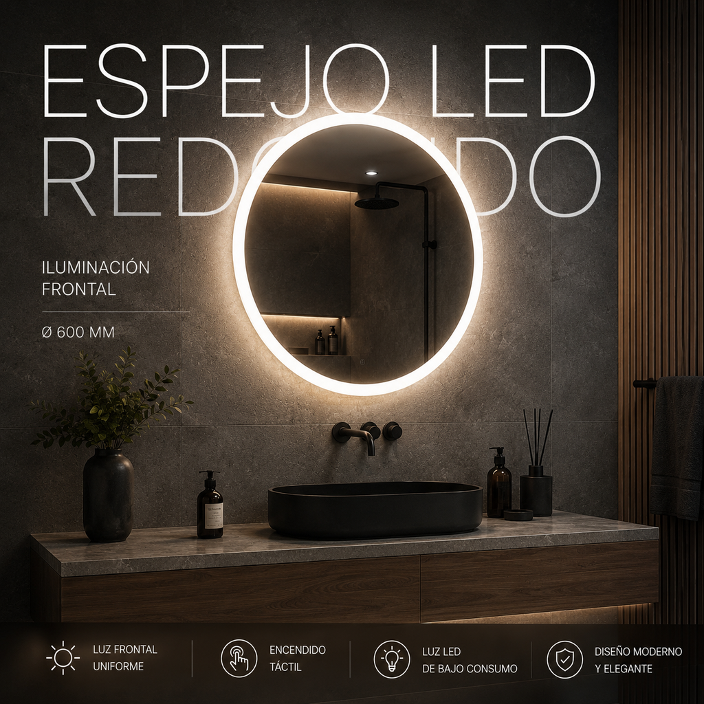 Espejo LED Redondo 60 cm con Iluminación Frontal