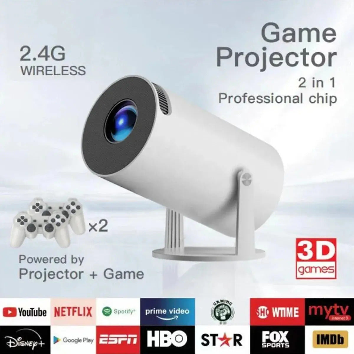 Proyector Portátil 2 en 1 Smart + Consola Retro, WiFi, Bluetooth y 2 Controles
