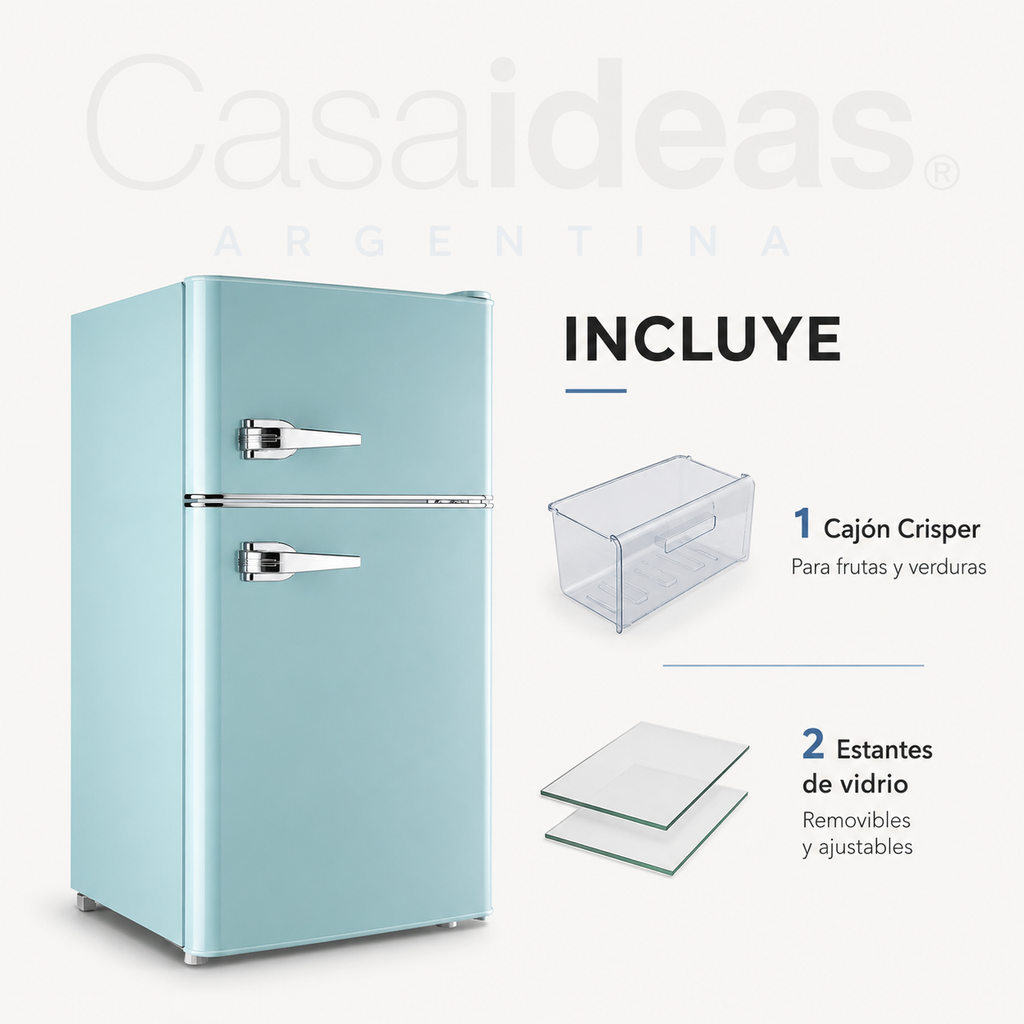 Mini Nevera Retro 3,2 Pies³ de 2 Puertas con Freezer Independiente