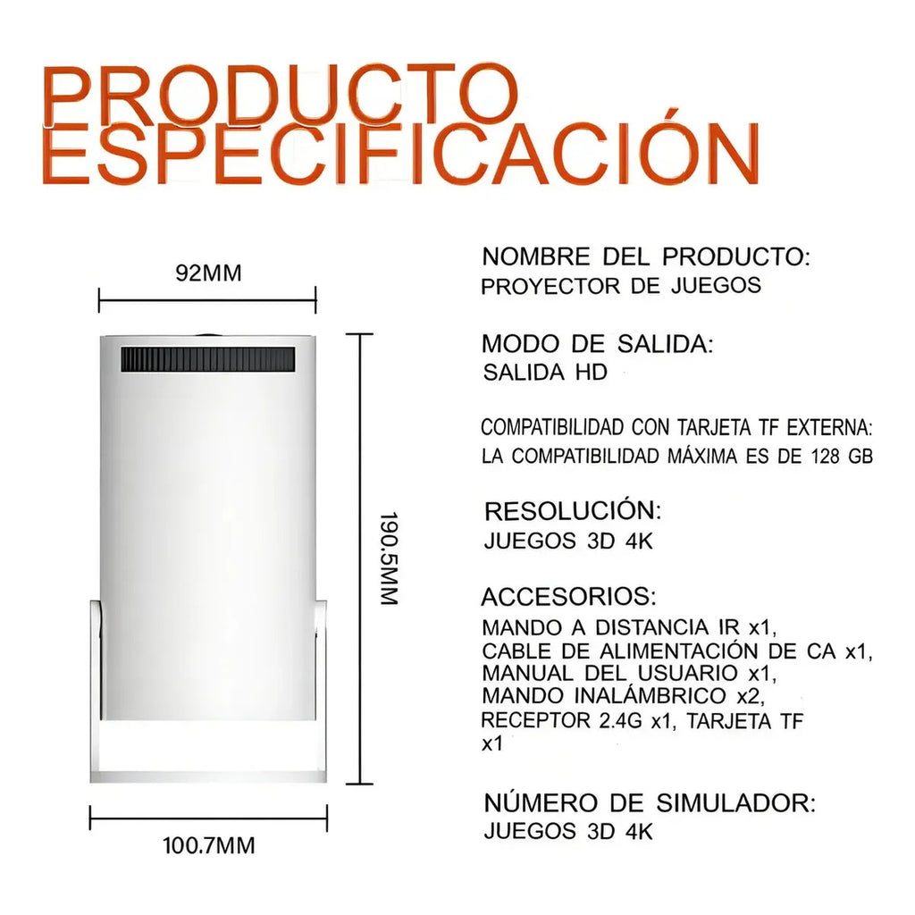Proyector Portátil 2 en 1 Smart + Consola Retro, WiFi, Bluetooth y 2 Controles